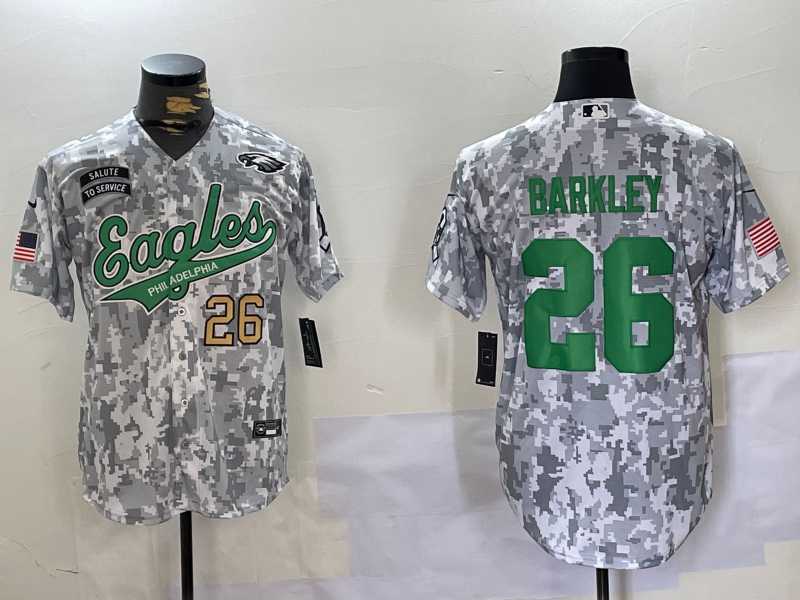 Men%27s Philadelphia Eagles #26 Saquon Barkley Arctic Camo 2024 Salute to Service Stitched Baseball Jerseys